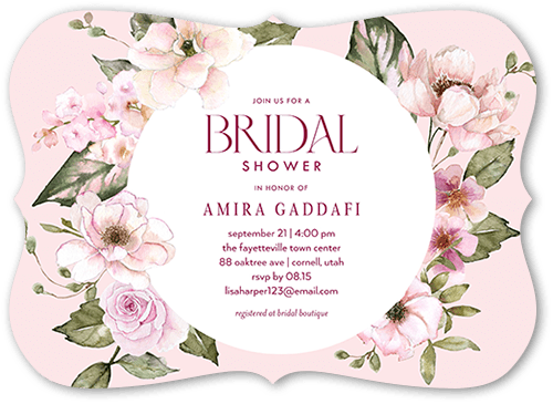 All Around Floral Bridal Shower Invitation, Pink, 5x7, Pearl Shimmer Cardstock, Bracket