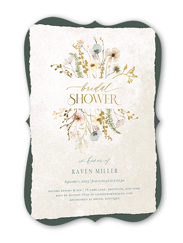 Wild Greenery Bridal Shower Invitation, Green, Gold Foil, 5x7, Pearl Shimmer Cardstock, Bracket