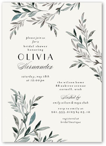 Bouquet Corners Bridal Shower Invitation, White, 5x7 Flat, Matte, Signature Smooth Cardstock, Square