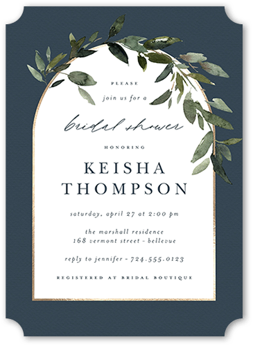 Wreathed Archway Bridal Shower Invitation, Blue, 5x7 Flat, Matte, Signature Smooth Cardstock, Ticket