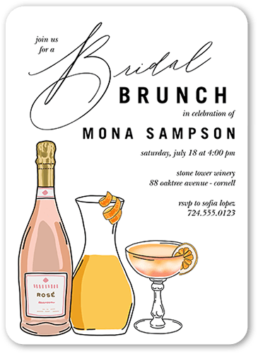 Time For Bubbly Bridal Shower Invitation, White, 5x7 Flat, Matte, Signature Smooth Cardstock, Rounded