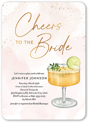 Cheers To The Bride Bridal Shower Invitation, Orange, 5x7 Flat, Matte, Signature Smooth Cardstock, Rounded, Citrus