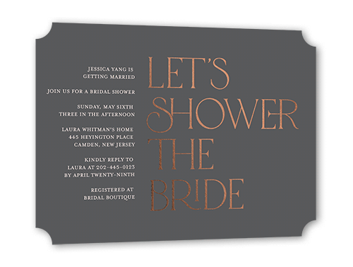 For The Bride Bridal Shower Invitation, Gray, Rose Gold Foil, 5x7, Pearl Shimmer Cardstock, Ticket