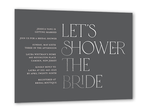 For The Bride Bridal Shower Invitation, Gray, Silver Foil, 5x7 Flat, Matte, Signature Smooth Cardstock, Square, Gray