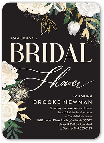 Lovely Greenery Bridal Shower Invitation, Black, 5x7 Flat, Standard Smooth Cardstock, Rounded, Black