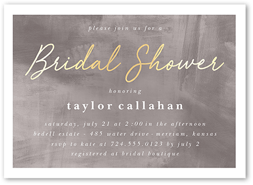 Brushed Bold Color Bridal Shower Invitation, Grey, 5x7 Flat, Standard Smooth Cardstock, Square, Stone