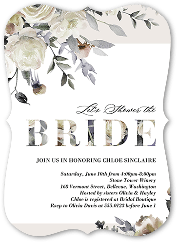 Floral Boughs Bridal Shower Invitation, White, 5x7, Matte, Signature Smooth Cardstock, Bracket