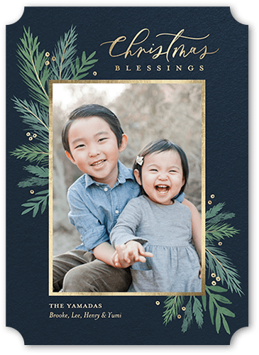 Winter Greens Holiday Card, Black, 5x7 Flat, Religious, Pearl Shimmer Cardstock, Ticket
