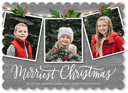 Photo Clips Holiday Card, Grey, 5x7 Flat, Christmas, Matte, Signature Smooth Cardstock, Scallop