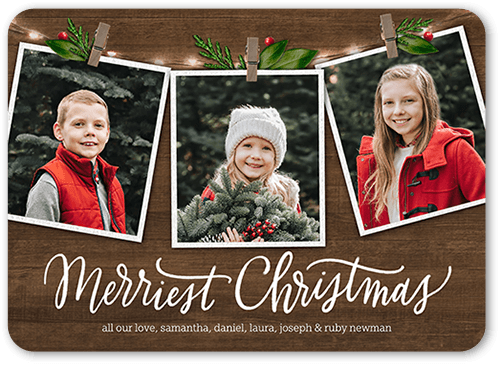 Photo Clips Holiday Card, Brown, 5x7, Christmas, Matte, Signature Smooth Cardstock, Rounded