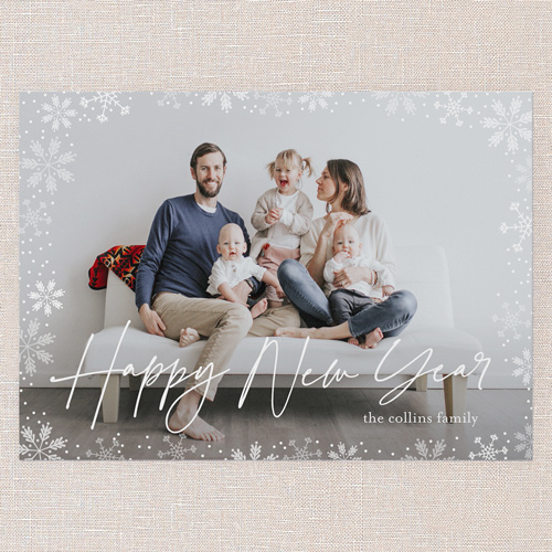 Gently Frosted Frame Holiday Card, White, 5x7 Flat, New Year, Matte, Signature Smooth Cardstock, Square