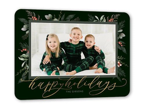 Magnificent Mistletoe Holiday Card, Gold Foil, Green, 5x7 Flat, Holiday, Pearl Shimmer Cardstock, Rounded