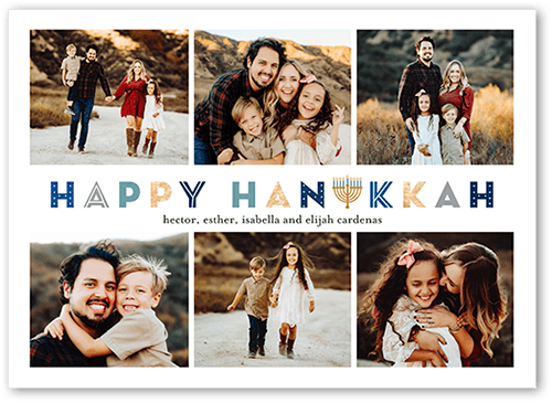 Decorative Display Holiday Card, White, 5x7 Flat, Hanukkah, Pearl Shimmer Cardstock, Square