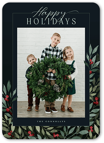 Beaming Berries Holiday Card, Black, none, 5x7, Holiday, Matte, Signature Smooth Cardstock, Rounded