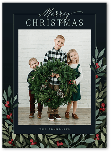 Beaming Berries Holiday Card, none, Black, 5x7 Flat, Christmas, Standard Smooth Cardstock, Square, Black