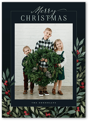 Beaming Berries Holiday Card, Black, none, 5x7 Flat, Christmas, Standard Smooth Cardstock, Square