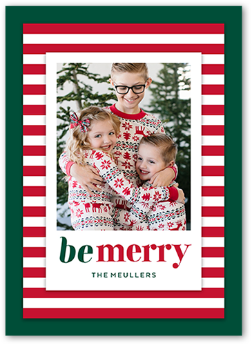 Simply Stripes Holiday Card, Red, 5x7 Flat, Christmas, Pearl Shimmer Cardstock, Square