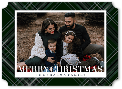 Plaid Pairing Holiday Card, Green, 5x7, Christmas, Pearl Shimmer Cardstock, Ticket