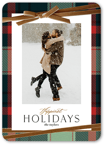 Resplendent Ribbons Holiday Card, Green, 5x7 Flat, Holiday, Pearl Shimmer Cardstock, Rounded