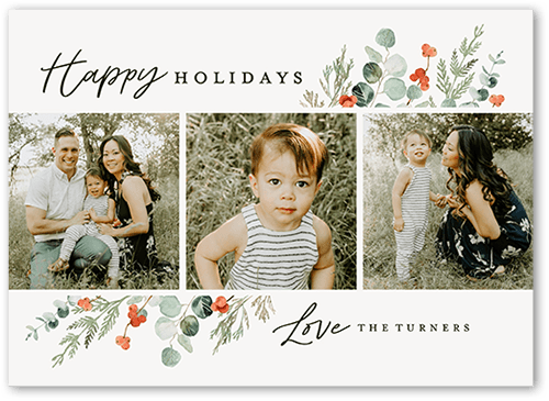 Winter Wildflowers Holiday Card, Beige, none, 5x7 Flat, Holiday, Pearl Shimmer Cardstock, Square