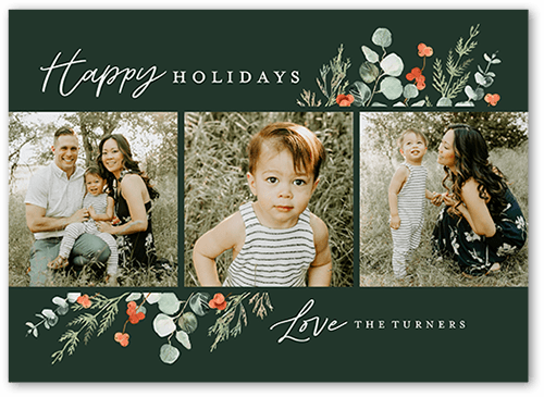 Winter Wildflowers Holiday Card, none, Green, 5x7 Flat, Holiday, 100% Recycled Cardstock , Square
