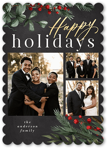 Sophisticated Berries Holiday Card, Grey, 5x7 Flat, Holiday, Matte, Signature Smooth Cardstock, Scallop