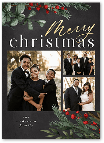 Sophisticated Berries Holiday Card, Grey, 5x7, Christmas, Luxe Double-Thick Cardstock, Square
