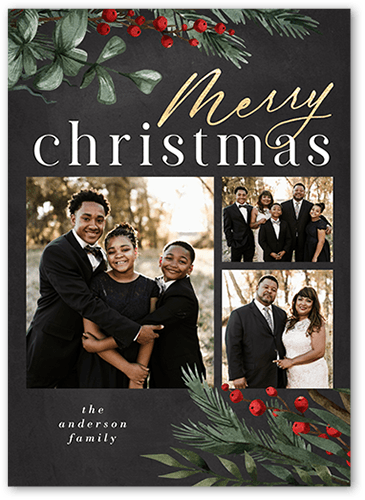 Sophisticated Berries Holiday Card, Grey, 5x7 Flat, Christmas, Standard Smooth Cardstock, Square