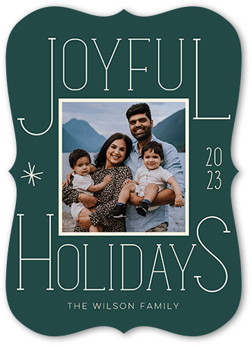 Joyful Deco Type Holiday Card, Green, 5x7 Flat, Holiday, Pearl Shimmer Cardstock, Bracket