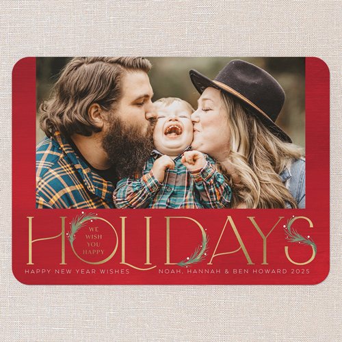 Art Deco Evergreen Holiday Card, Red, 5x7 Flat, Holiday, 100% Recycled Cardstock , Rounded, Red