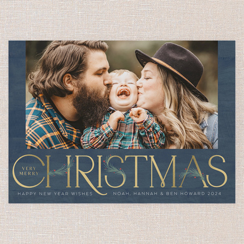Art Deco Evergreen Holiday Card, Blue, 5x7 Flat, Christmas, Pearl Shimmer Cardstock, Square
