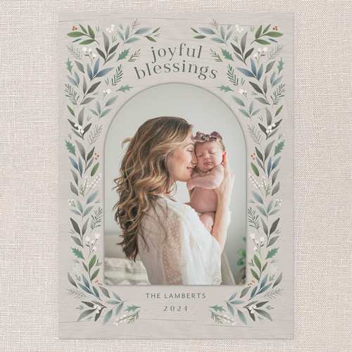 Botanical Arch Holiday Card, Beige, 5x7 Flat, Religious, Luxe Double-Thick Cardstock, Square