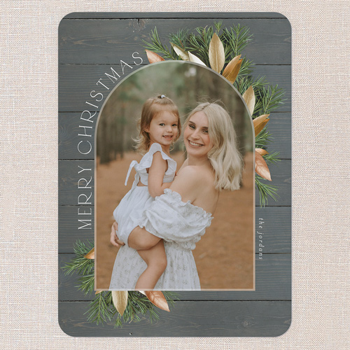 Floral Arched Frame Holiday Card, Grey, 5x7 Flat, Christmas, 100% Recycled Cardstock ?, Rounded