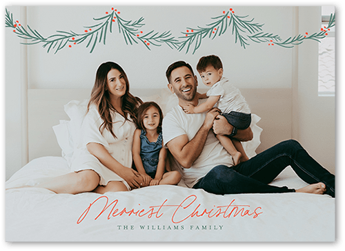 Holly Garland Holiday Card, Red, 5x7 Flat, Christmas, 100% Recycled Cardstock , Square, Tomato