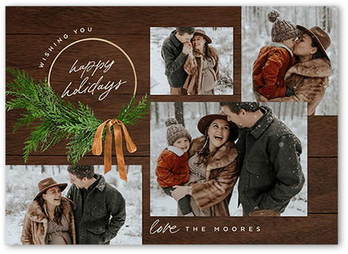 Handwritten Wreath Holiday Card, Brown, 5x7 Flat, Holiday, Pearl Shimmer Cardstock, Square