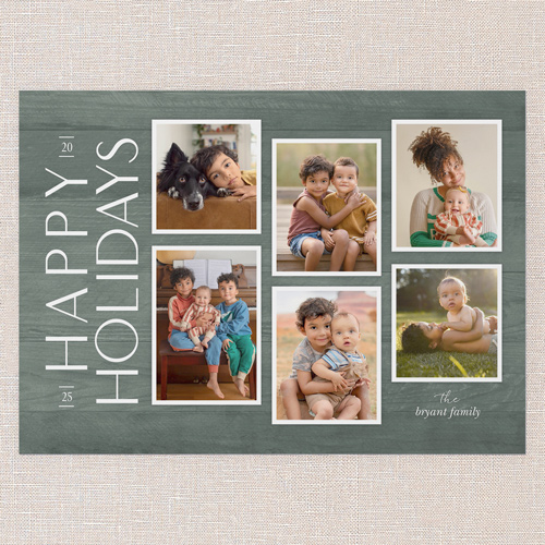 Rustic Woodgrain Frames Holiday Card, Green, 5x7 Flat, Holiday, 100% Recycled Cardstock , Square, Avocado