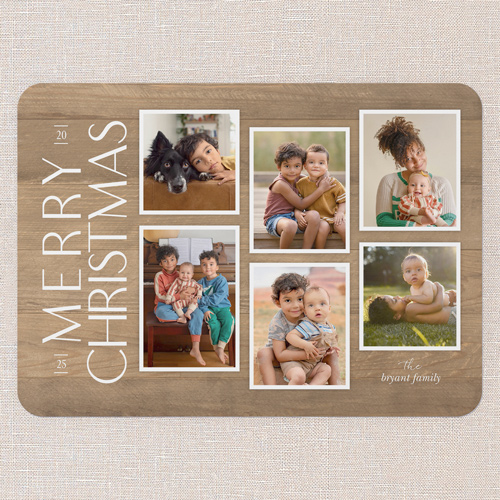 Rustic Woodgrain Frames Holiday Card, Beige, 5x7 Flat, Christmas, Standard Smooth Cardstock, Rounded, Latte