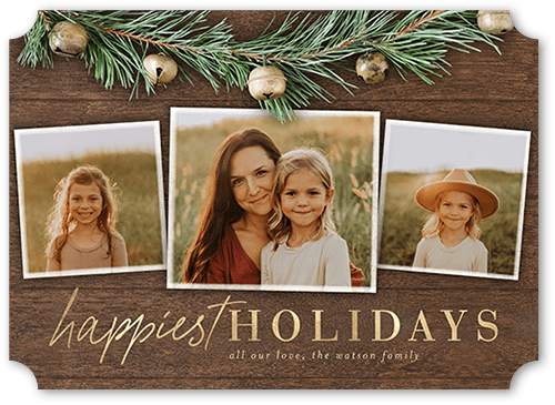 Garland Bells Holiday Card, Brown, 5x7 Flat, Holiday, Pearl Shimmer Cardstock, Ticket