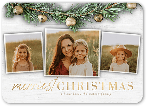 Garland Bells Holiday Card, White, 5x7 Flat, Christmas, 100% Recycled Cardstock , Rounded, White