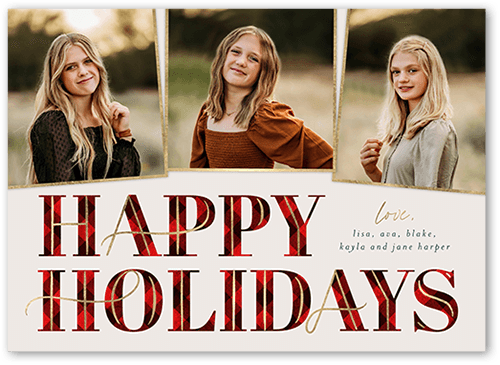 Art Deco Plaid Holiday Card, Red, 5x7 Flat, Holiday, 100% Recycled Cardstock , Square, Red