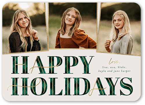 Art Deco Plaid Holiday Card, Green, 5x7 Flat, Holiday, Matte, Signature Smooth Cardstock, Rounded, Spruce