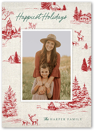 Vintage Cabin Holiday Card, Red, 5x7 Flat, Holiday, Matte, Signature Smooth Cardstock, Square