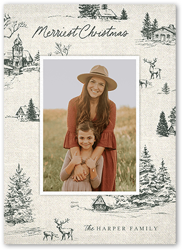 Vintage Cabin Holiday Card, Green, 5x7 Flat, Christmas, 100% Recycled Cardstock , Square