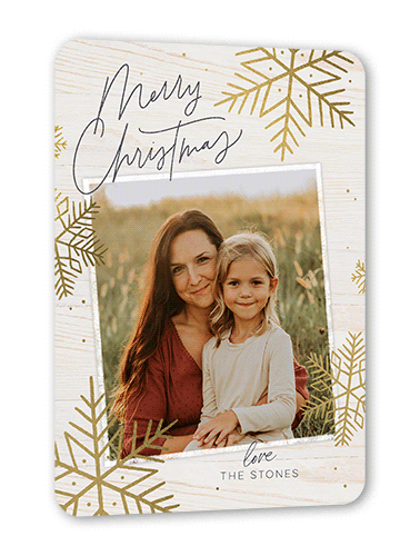 Rustic Foil Snowflakes Holiday Card, Beige, Gold Foil, 5x7 Flat, Christmas, Matte, Signature Smooth Cardstock, Rounded, Antique White