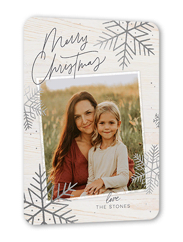 Rustic Foil Snowflakes Holiday Card, Beige, Silver Foil, 5x7 Flat, Christmas, Matte, Signature Smooth Cardstock, Rounded