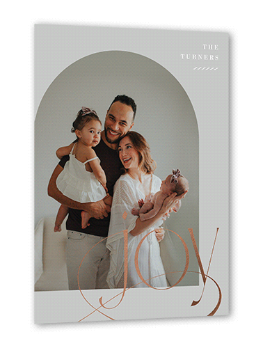 Deco Joy Holiday Card, Grey, Rose Gold Foil, 5x7 Flat, Holiday, Pearl Shimmer Cardstock, Square, Smoke