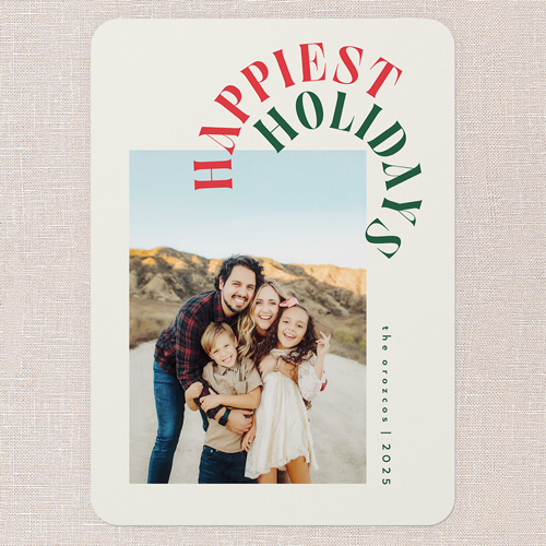 Rounded Merry Holiday Card, none, Beige, 5x7 Flat, Holiday, Pearl Shimmer Cardstock, Rounded