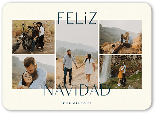 Modern Festive Collage Holiday Card, none, Beige, 5x7 Flat, Feliz Navidad, Standard Smooth Cardstock, Rounded