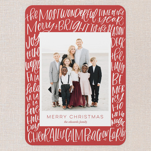 Handwritten and Musical Holiday Card, Red, 5x7 Flat, Write Your Own Greeting, Standard Smooth Cardstock, Rounded