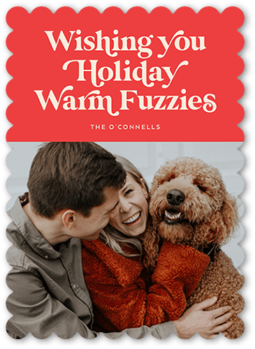 Classic Dog Holiday Card, Red, 5x7, Holiday, Pearl Shimmer Cardstock, Scallop